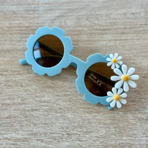 Children's Kid-Sized Sunglasses with Flowers: Matte Blue