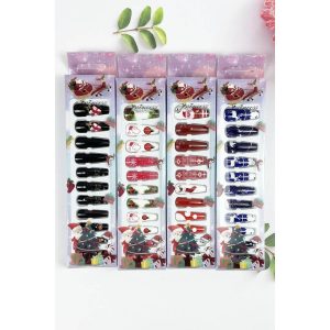 LONG COFFINSHAPED CHRISTMAS PRINT PRESS ON NAILS: ASSORTED, ONE(12)