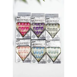 GLOSSY GLITTER LIGHT COLOR SQUARE SHAPED PRESS ON NAIL: ASSORTED, ONE(12)