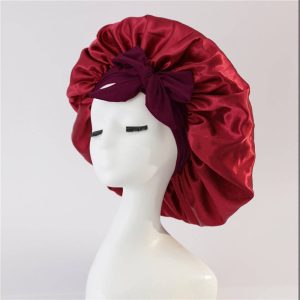 New Silk Bonnet For Sleeping Women Satin Bonnet Hair Bonnet Night Sleep Cap Scarf Wrap For Curly Hair With Tie Band For Curly Hair: Wine Red